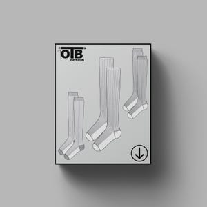 OTB Ribbed Over-The-Calf Socks Vector Flat Technical Drawing Illustration Classic Blank Sketch Mock-Up Template Design Tech Pack Cad