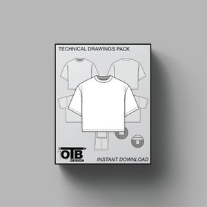 Boxy Oversized Fit T-shirt Vector Flat Technical Drawing Illustration Short Sleeve Blank Streetwear Mock-up Template Tech Pack Editable