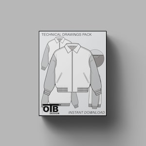 Collared Zip Varsity Jacket Vector Flat Technical Drawing Illustration Blank Mock-up Template Design Tech Pack CAD Streetwear Letterman