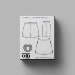 V2 Mesh Shorts Vector Flat Technical Drawing Illustration Blank Streetwear Mock-up Template Design Tech Pack CAD Athletic Basketball image 1