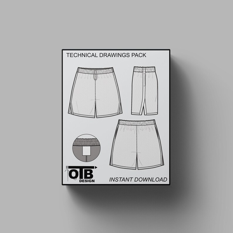 V2 Mesh Shorts Vector Flat Technical Drawing Illustration Blank Streetwear Mock-up Template Design Tech Pack CAD Athletic Basketball image 1