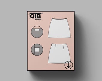 Minifalda de cintura alta OTB, ilustración vectorial, dibujo técnico plano, boceto clásico en blanco, plantilla de maqueta, diseño, paquete técnico CAD
