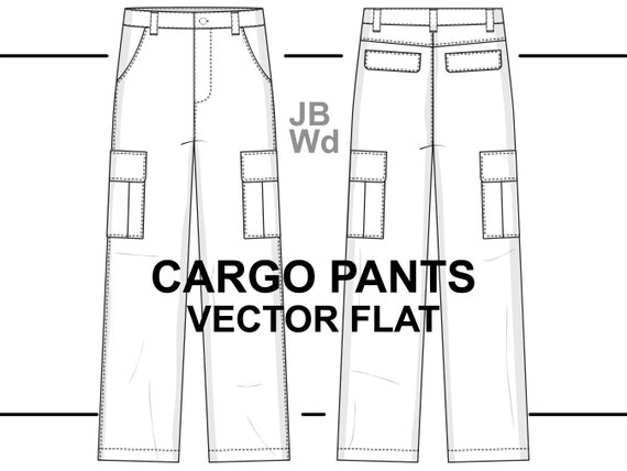 Cargo pants with large side pockets technical sketch front and back views   vektorgrafik Cargo pants uniform white  CanStock