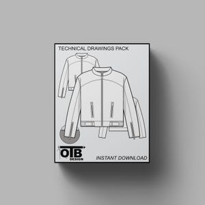 Illustration de dessin technique plat de veste de moto de racer de café, conception de modèle de maquette vierge, pack technique CAO, motard