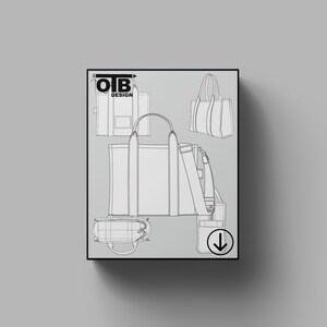 Bolsa de mano OTB detallada con base, ilustración de dibujo técnico plano vectorial, boceto clásico en blanco, plantilla de maqueta, diseño de paquete técnico CAD