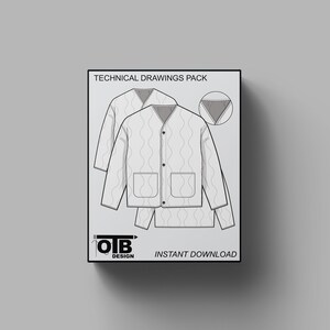 Militär Armee Quilted M 65 Liner Jacke Vektor Flache Technische Zeichnung Illustration Blank Mock-up Template Design Tech Pack CAD Sketch Feld
