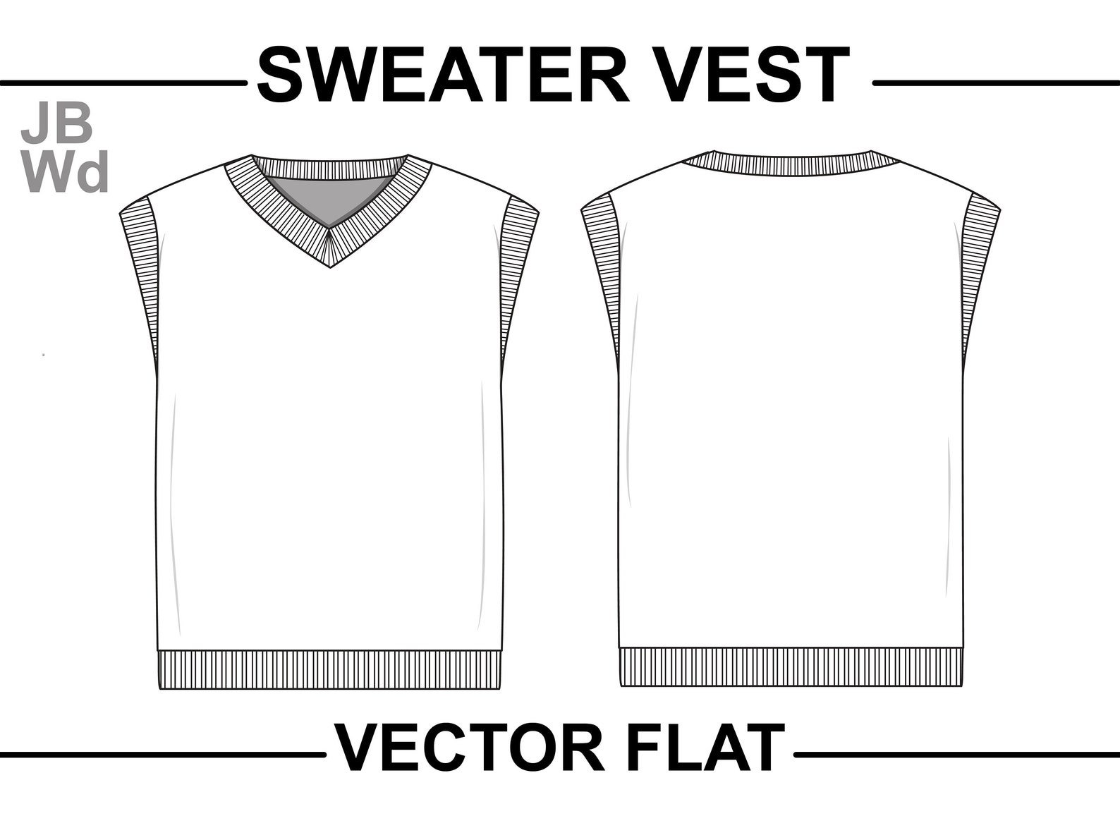 Oversized Sweater Vest Flat Vector Technical Drawing Illustration Mock ...