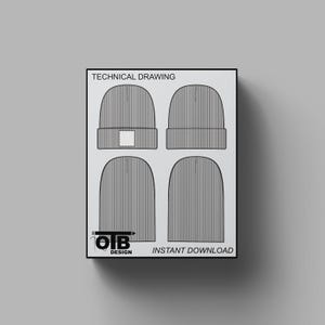Cuff Label Beanie Hat Knit Stocking Tech Pack Template Cap Flat Illustration Cad Accessory Winter Streetwear Mockup Blank Vector