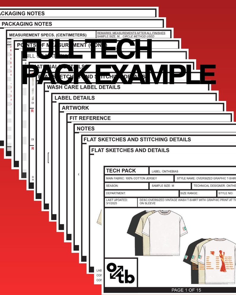 Construction Notes Tech Pack Custom Tech Pack Full + Flat Sketch + Sizing + Factory Notes + Callouts ...