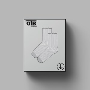 OTB Ribbed Lettuce Edge Socks Vector Flat Technical Drawing Illustration Classic Blank Sketch Mock-Up Template Design Tech Pack Cad