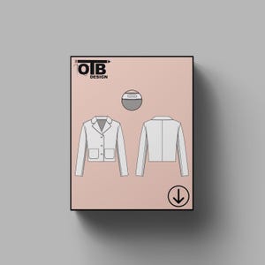May include: A white cropped blazer with a single button closure and a pocket on the front. The blazer is shown in both front and back views. OTB Design is printed in the top left corner of the image.