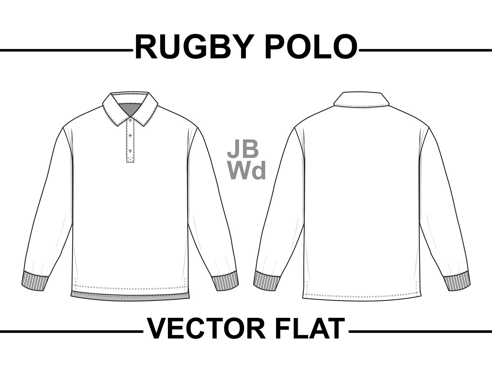 Rugby Polo Long Sleeve Collared Flat Technical Drawing Etsy