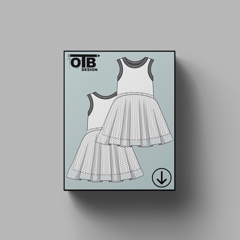 OTB Tank Dress With A Tutu Skirt Vector Flat Technical Drawing Illustration Classic Blank Sketch Mock-Up Template Design Tech Pack Cad image 1
