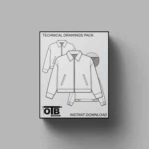 Cropped Collared Zip Work Jacket Flat Technical Drawing Illustration Mock-up Template for Design Tech Pack Vector CAD Streetwear Editable