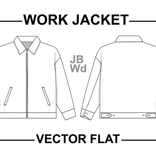 Collared Zip Work Jacket Flat Technical Drawing Illustration - Etsy