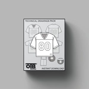 May include: Technical drawings pack for a football jersey with the number 80 on the front. The pack includes multiple views of the jersey, including front, back, and side views. The text "OTB DESIGN" and "INSTANT DOWNLOAD" are also visible on the image.