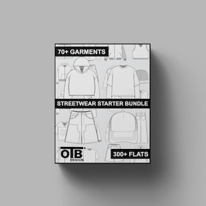 OTB Starter Streetwear Bundle 300+ Vectors Technical Drawing Illustration Blank Tech Pack Mock-ups Template Fashion Design CAD Editable