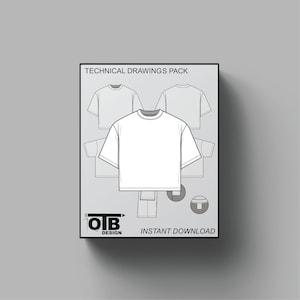 Boxy Oversized Fit T-shirt Vector Flat Technical Drawing Illustration Short Sleeve Blank Streetwear Mock-up Template Tech Pack Editable