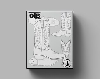 OTB Cowboy Boot Vector Flat Technical Drawing Illustration Classic Blank Sketch Mock-Up Template Design Tech Pack Cad