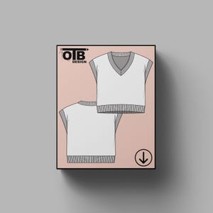 OTB V Neck Cable Knit Crop Sweater Vest Vector Flat Technical Drawing Classic Blank Sketch Mock-Up Template Design Tech Pack Cad