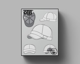 Gorra de béisbol de ala corta OTB, ilustración vectorial, dibujo técnico plano, boceto clásico en blanco, plantilla de maqueta, diseño, paquete técnico CAD