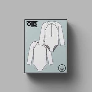 OTB Half-Zip Long Sleeve Swimsuit Vector Flat Technical Drawing Illustration Classic Blank Sketch Mock-Up Template Design Tech Pack Cad