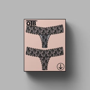 OTB Spets Thong Vektor Platt Teknisk Ritning Illustration Klassisk Tom Skiss Mock-Up Mall Design Tech Pack Cad
