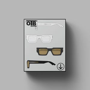 Grandes lunettes de soleil en acétate rectangulaires OTB Dessin technique plat vectoriel Modèle de maquette de croquis vierge classique Design Tech Pack Cad