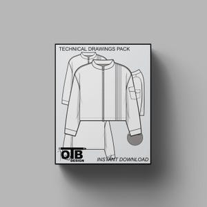 Cropped Racing Windbreaker Jacket Vector Flat Technical Drawing Illustration Blank Mock-up Template Design Tech Pack CAD Streetwear Retro