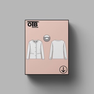 OTB Round Neck 4 Button Up Jacket With Welt Pocket Vector Flat Technical Drawing Blank Sketch Mock-Up Template Design Tech Pack Cad image 1