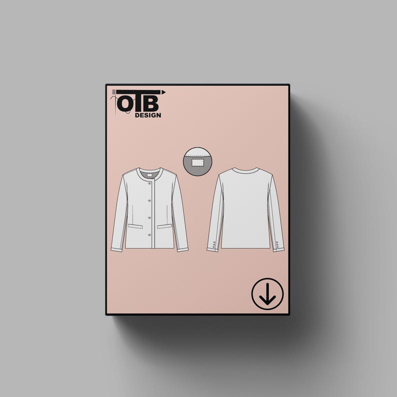 OTB Round Neck 4 Button Up Jacket With Welt Pocket Vector Flat Technical Drawing Blank Sketch Mock-Up Template Design Tech Pack Cad image 1