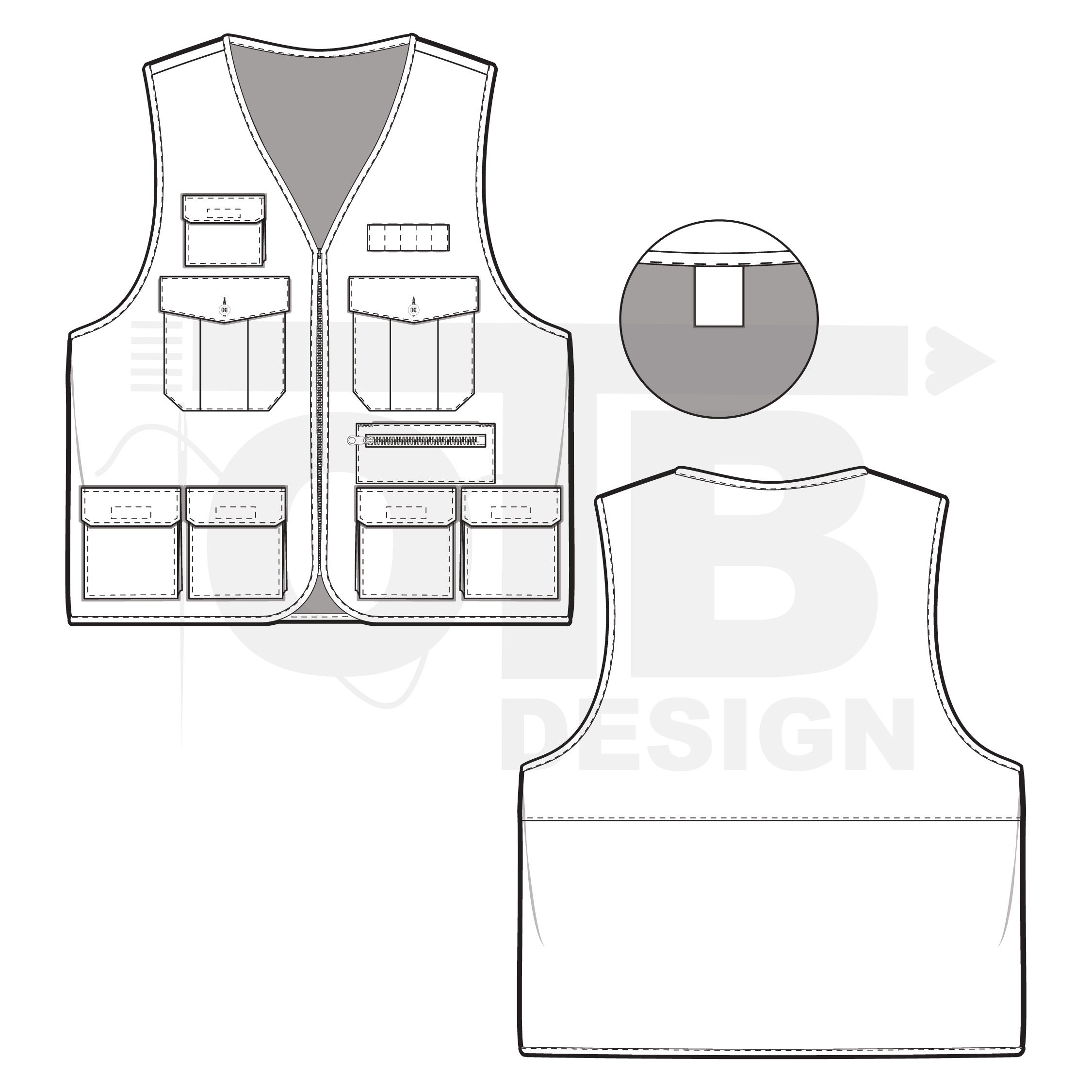 Safari Fisherman Vest Vector Flat Technical Drawing Illustration Blank ...