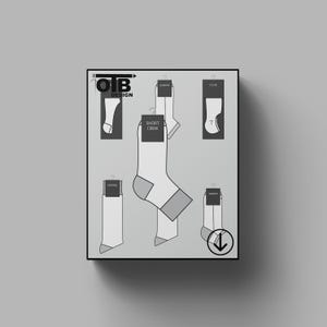 OTB Packaged Socks Vector Flat Technical Drawing Illustration Classic Blank Sketch Mock-Up Template Design Tech Pack Cad