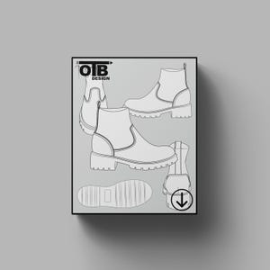 OTB Sock-Like Ankle Chelsea Boots Vector Flat Technical Drawing Illustration Classic Blank Sketch Mock-Up Template Design Tech Pack Cad