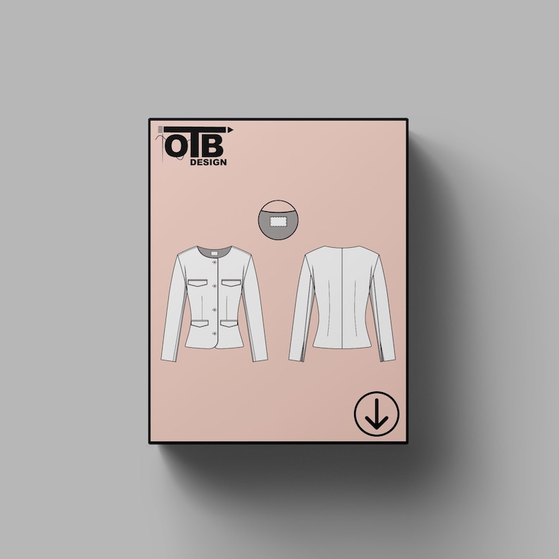 OTB Button Fitted Jacket Vector Flat Technical Drawing Illustration Classic Blank Sketch Mock-Up Template Design Tech Pack Cad image 1