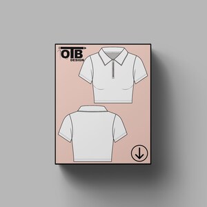 OTB Half Zip Short Sleeve Crop Top Vector Flat Technical Drawing Illustration Classic Blank Sketch Mock-Up Template Design Tech Pack Cad
