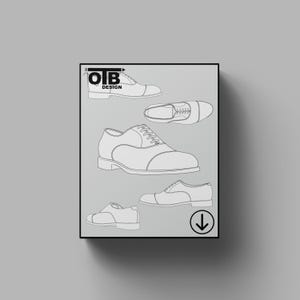 Illustrazione vettoriale di disegno tecnico piatto di scarpe tipo Oxford OTB, modello di schizzo vuoto classico, modello di progettazione Tech Pack Cad