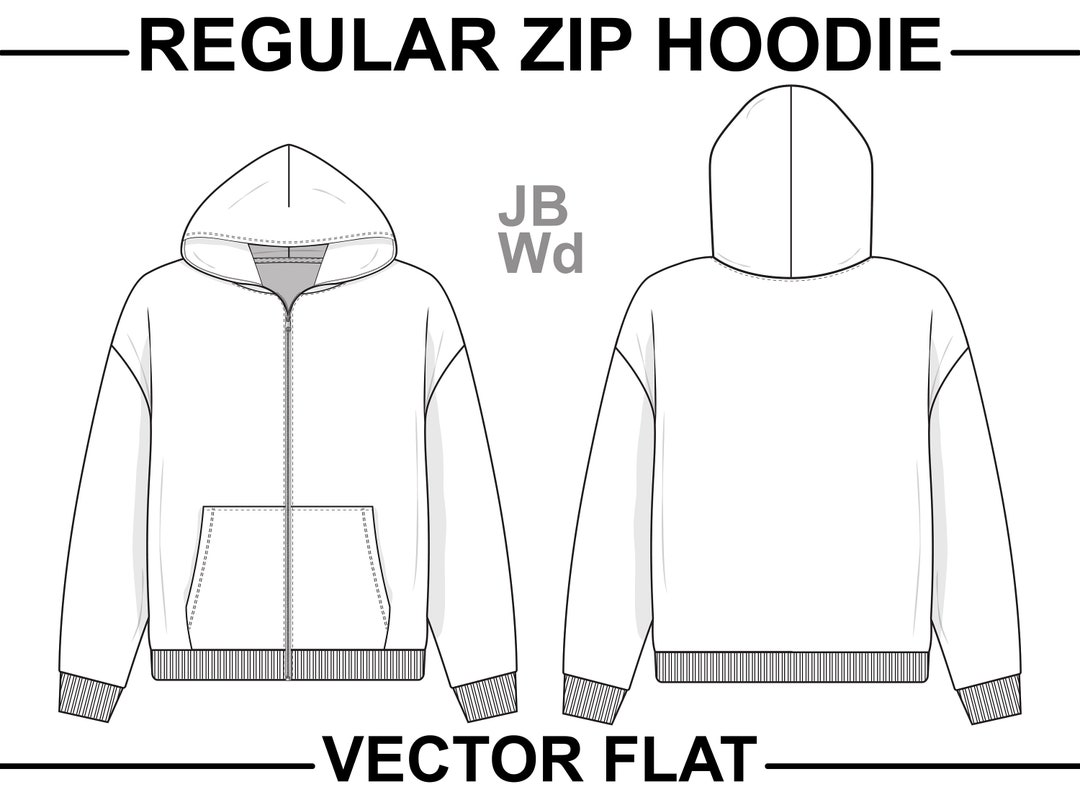 Classic Full Zip Hoodie Sweatshirt Flat Technical Drawing Illustration ...