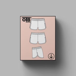 Ilustración de dibujo técnico plano vectorial de pantalones cortos para correr OTB, boceto clásico en blanco, plantilla de maqueta, diseño, paquete técnico CAD imagen 1