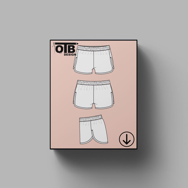 Ilustración de dibujo técnico plano vectorial de pantalones cortos para correr OTB, boceto clásico en blanco, plantilla de maqueta, diseño, paquete técnico CAD imagen 1