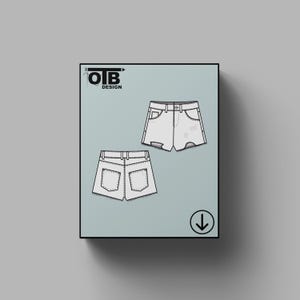 OTB Classic A-Shape Denim Shorts Vector Flat Technical Drawing Illustration Classic Blank Sketch Mock-Up Template Design Tech Pack Cad