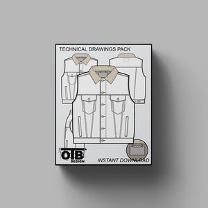 Männer / Unisex Sherpa Denim Weste Jacke Vektor Flache Technische Zeichnung Illustration Leere Mock-up-Vorlage Design und Tech Packs CAD-Skizze