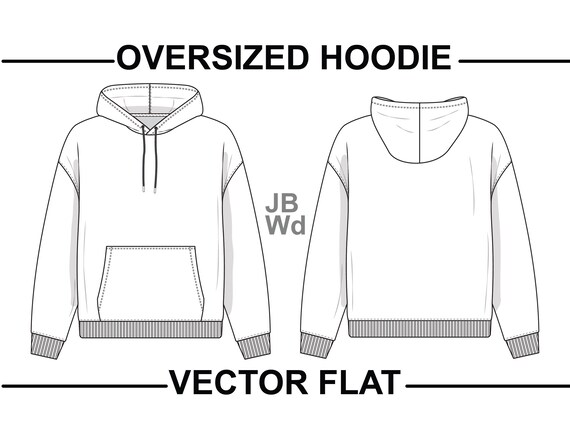 Hoodie Sweatshirt Flat Technical Drawing Illustration Mock-up | Etsy