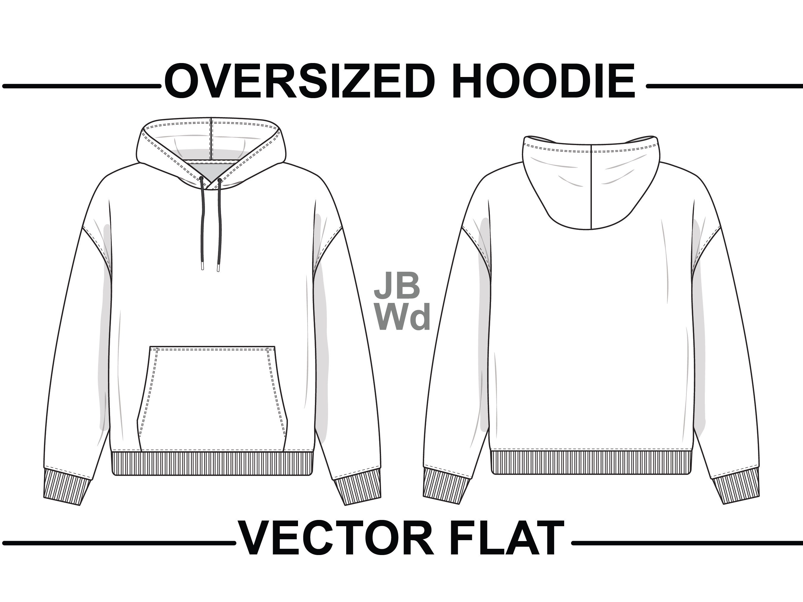 Hoodie Sweatshirt Flat Technical Drawing Illustration Mock-up Template ...