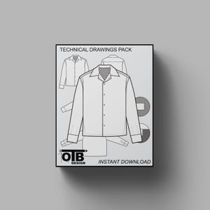 Spread Collar Button Shirt Long Sleeve Vector Flat Technical Drawing Illustration Blank Streetwear Mock-up Template Design Tech Packs CAD