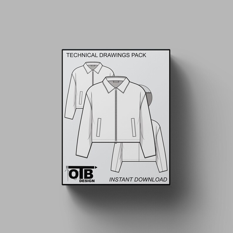 Chaqueta corta con cuello y cremallera, dibujo técnico plano vectorial, ilustración, maqueta en blanco, diseño de plantilla, paquete tecnológico, CAD, ropa de calle, ropa de trabajo, tareas domésticas imagen 1