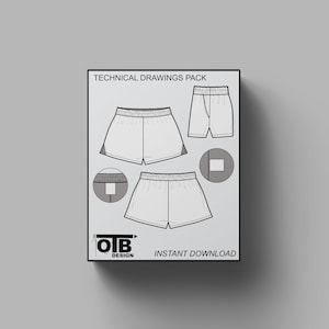 Short Vented Elastic Shorts Vector Flat Technical Drawing Illustration Classic Blank Streetwear Mock-up Template Design Tech Pack CAD image 1
