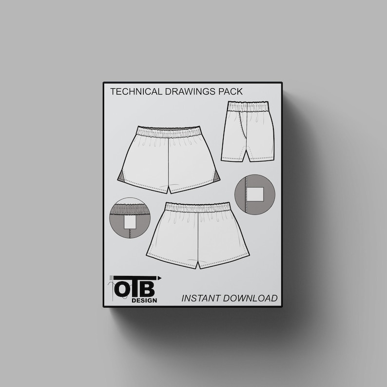 Short Vented Elastic Shorts Vector Flat Technical Drawing Illustration Classic Blank Streetwear Mock-up Template Design Tech Pack CAD image 1