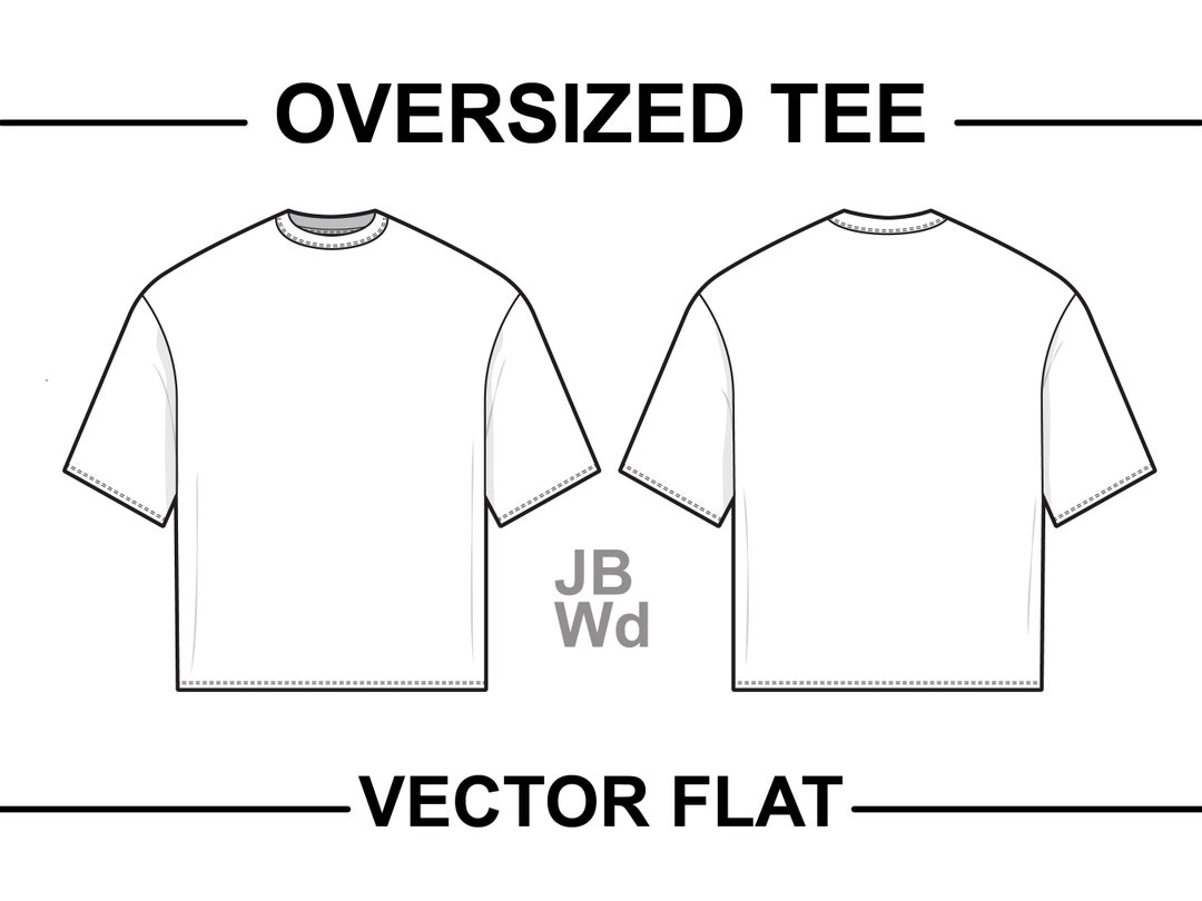 Boxy Oversized Fit Tshirt Flat Technical Drawing Illustration Short
