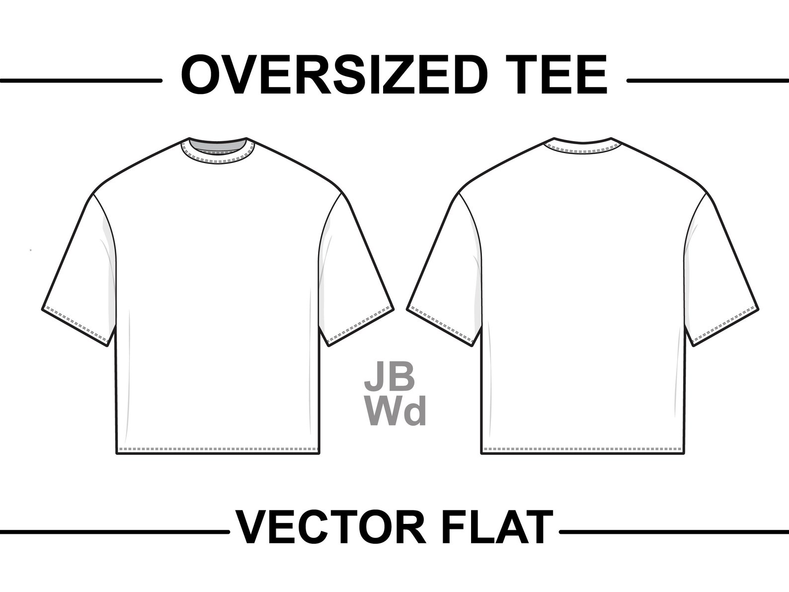 Boxy Oversized Fit T-shirt Flat Technical Drawing Illustration Short